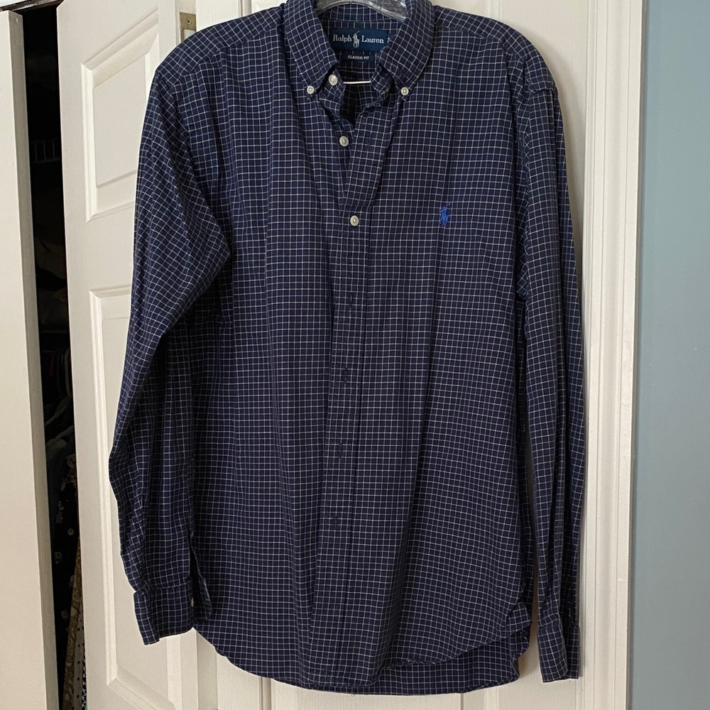 Ralph Lauren Men's Dark Blue Plaid Shirt